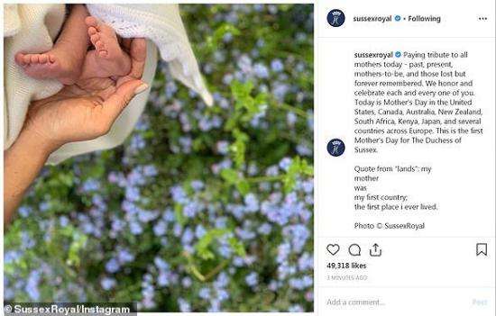 哈里王子梅根王妃在社交媒体上发图文。